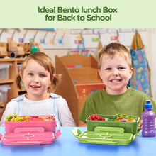 Load image into Gallery viewer, Jelife Bento Box Kids Lunch Box - Large Bento-Style Leakproof with 4 Compartments Food Storage Container with Tableware for Kids Back to School, Reusable On-the-Go Meal and Snack Packing, Green BTS
