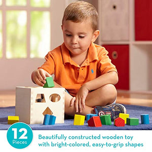 Melissa & Doug Shape Sorting Cube - Classic Wooden Toy With 12 Shapes - Kids Shape Sorter Toys For Toddlers Ages 2+ Puz