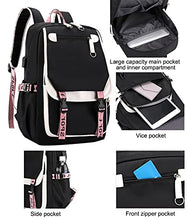 Load image into Gallery viewer, JiaYou Teenage Girls&#39; Backpack Middle School Students Bookbag Outdoor Daypack with USB Charge Port (21 Liters, Black Pink) BTS
