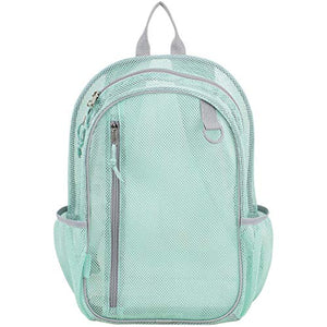 Eastsport Active Mesh Backpack See Through Semi Transparent with Adjustable Straps for Work, Travel, Security, Swimming and Beach - Blue Mint/Grey BTS