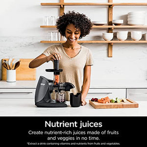 Ninja JC101 Cold Press Pro Compact Powerful Slow Juicer with Total Pulp Control & Easy Clean, Graphite (Renewed), BLACK, 13.78 in Lx6.89 in Wx14.17 in H JUC