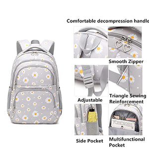 Daisy-Print School Backpack Set with Lunch Kits Bookbag for Teenager Girls 3pcs Gradient SchoolBag for Primary Student BTS