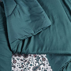 Comfort Spaces 14 Piece Bed in A Bag Comforter Set Include Sheets with 2 Side Pockets - All Season Cozy Bedding and Bedroom Organizer, College Dorm Room Essentials, Twin/Twin XL, Henry, Teal BTC