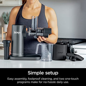 Ninja JC151 NeverClog Cold Press Juicer, Powerful Slow Juicer with Total Pulp Control, Countertop, Electric, 2 Pulp Functions, Dishwasher Safe, 2nd Generation, Charcoal JUC