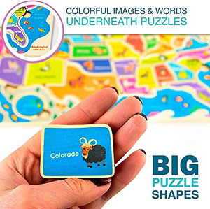 Wooden Puzzles for Kids Ages 3-5 by QUOKKA – 3 Educational Wood Toys for Kids 4-8 Year Old – Learning United States Game for 6-8-10 yo – Gift World, Space and USA Maps for Boys and Girls Puz