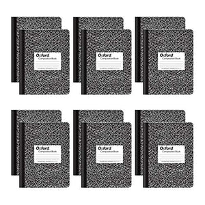 Oxford Composition Note books, College Ruled Paper, 9-3/4" x 7-1/2", Black Marble Covers, 100 Sheets, 12 per Pack (63796) BTC